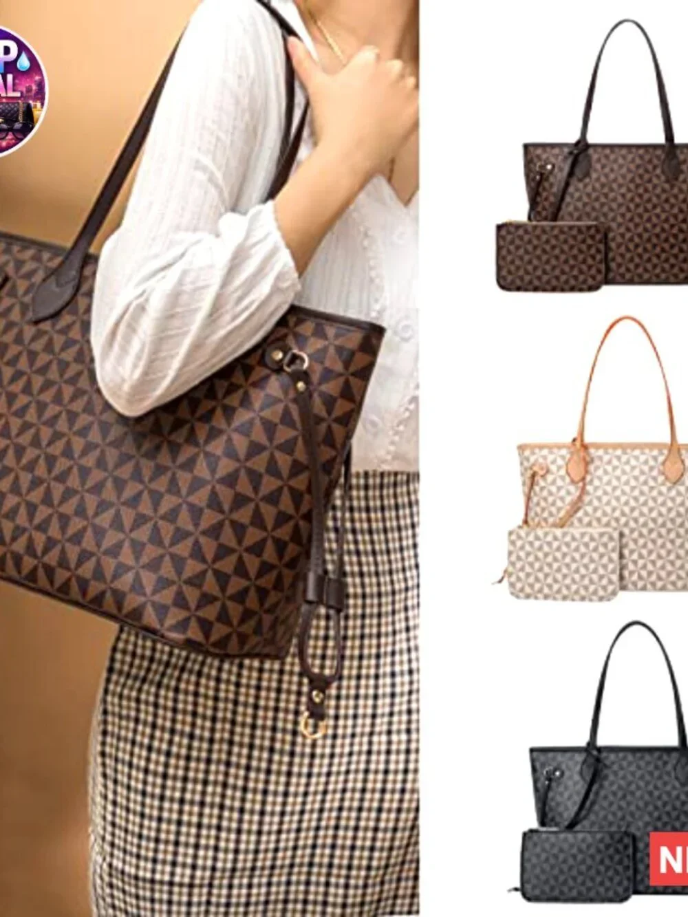 Leather Satchel Handbag with Wallet, Top Handle Shoulder Bag